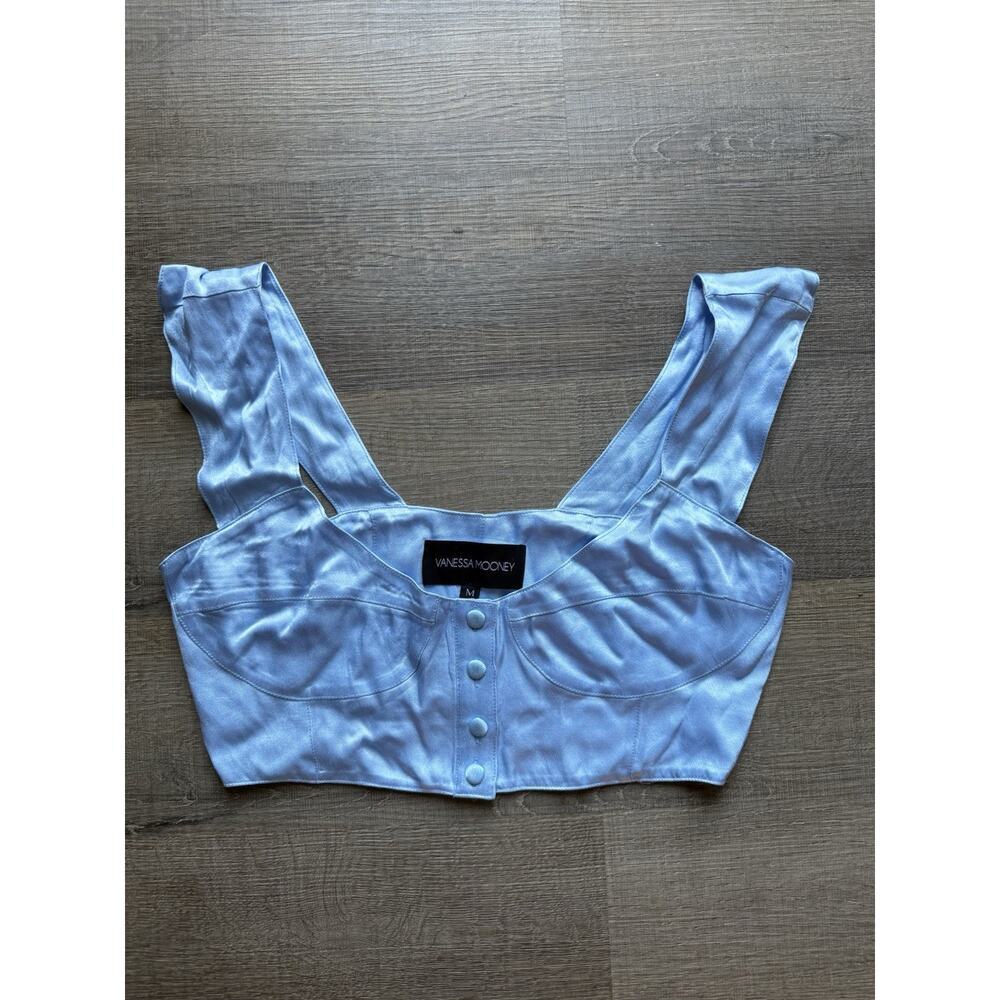 Vanessa Mooney The Elizabeth Crop Top in Sky Blue Satin Size M